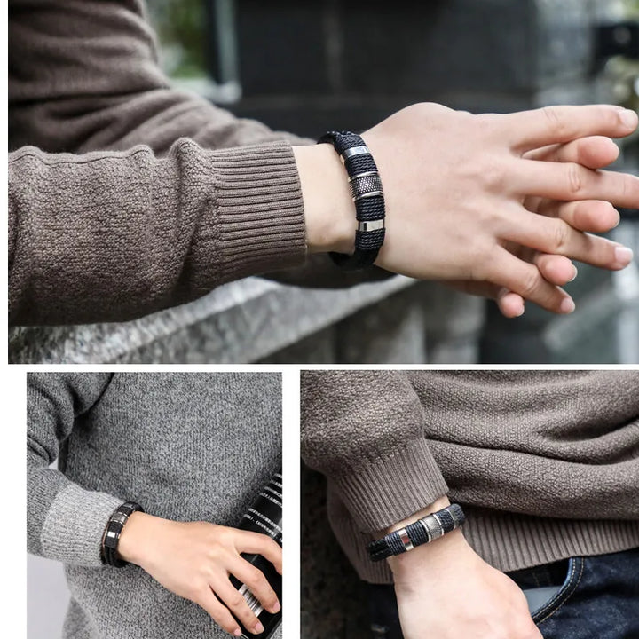 Punk Blue Leather Bracelet for Men