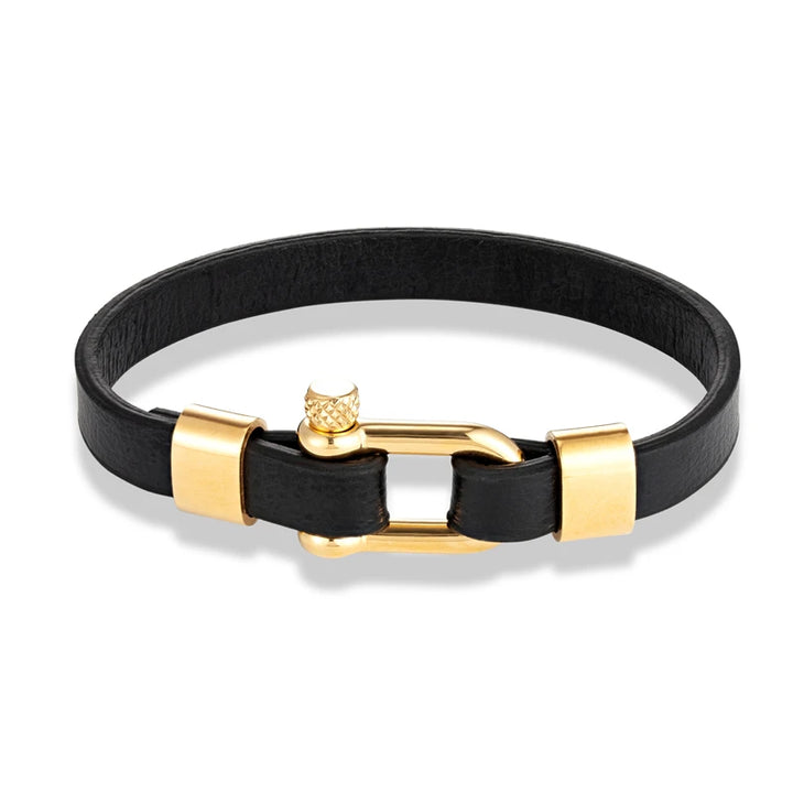 Unisex Leather Bracelet Steel and Leather