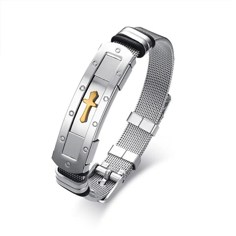 Christian Bracelet Stainless Steel Mesh and Adjustable Buckle