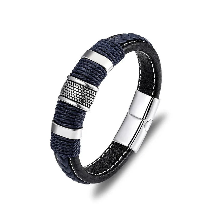 Punk Blue Leather Bracelet for Men