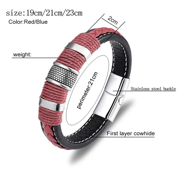 Punk Blue Leather Bracelet for Men