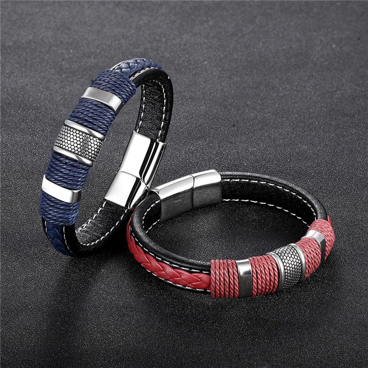Punk Blue Leather Bracelet for Men