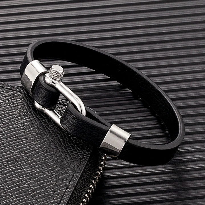 Unisex Leather Bracelet Steel and Leather
