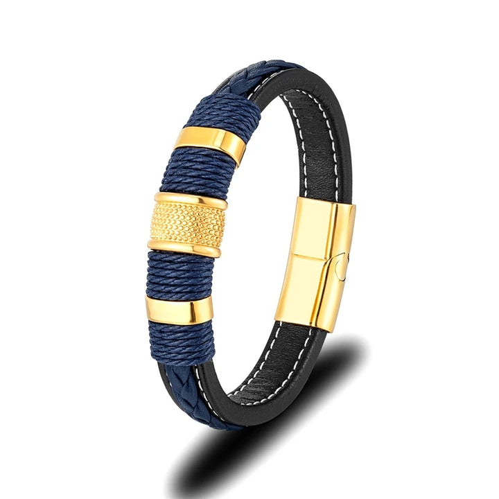 Punk Blue Leather Bracelet for Men