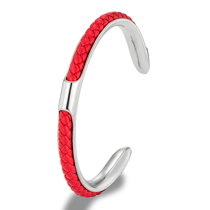 Men's steel and leather bracelet