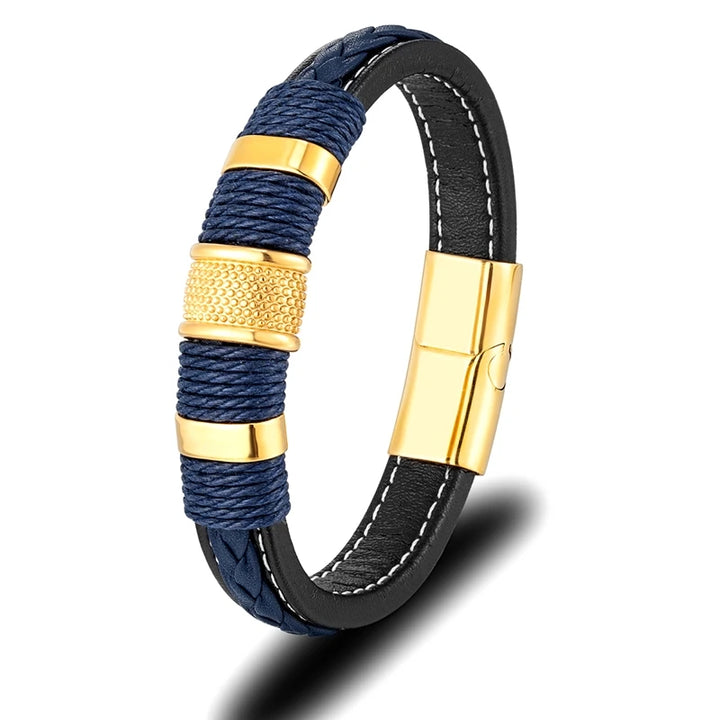 Punk Blue Leather Bracelet for Men