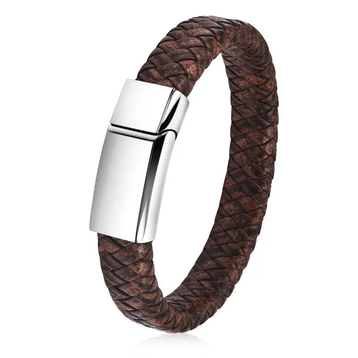 Braided Leather Bracelet with Magnetic Clasp