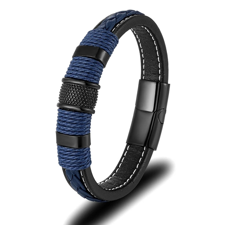 Punk Blue Leather Bracelet for Men