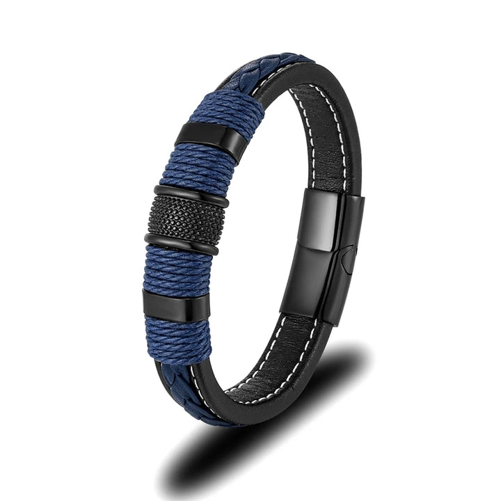 Punk Blue Leather Bracelet for Men