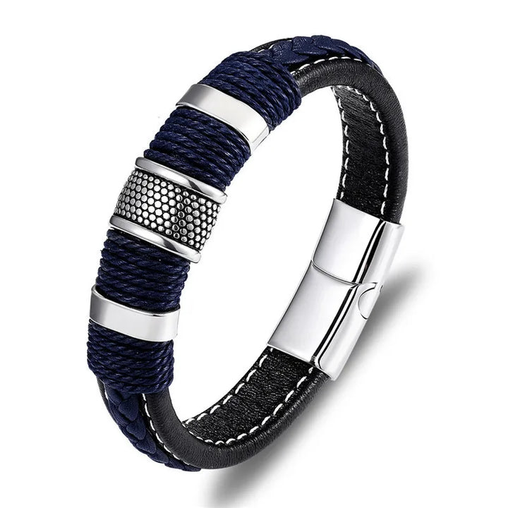 Punk Blue Leather Bracelet for Men